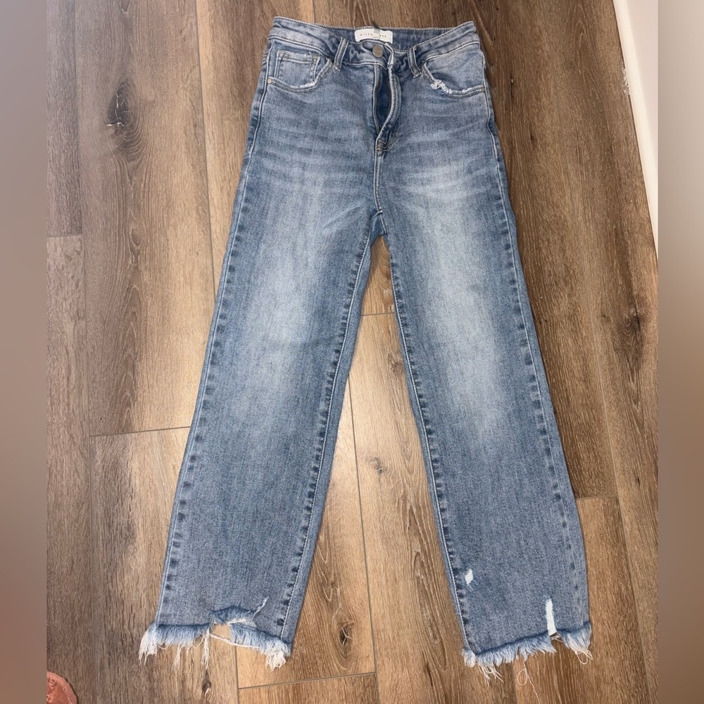 Distressed Light Blue Straight Leg Jeans